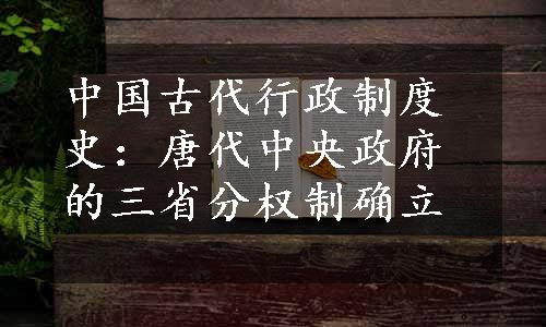 中国古代行政制度史：唐代中央政府的三省分权制确立