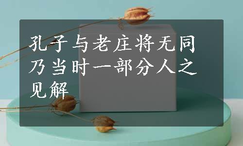 孔子与老庄将无同乃当时一部分人之见解