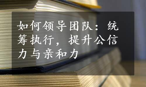 如何领导团队：统筹执行，提升公信力与亲和力