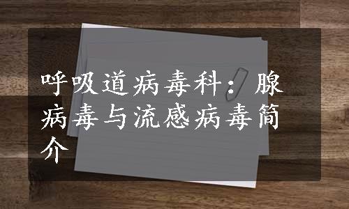 呼吸道病毒科：腺病毒与流感病毒简介