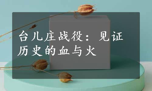 台儿庄战役：见证历史的血与火