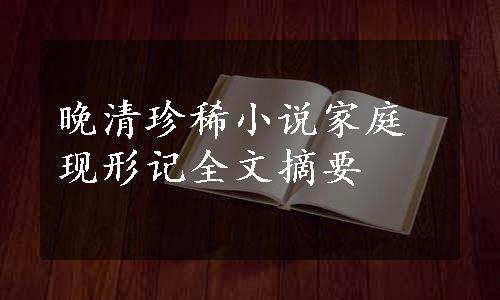 晚清珍稀小说家庭现形记全文摘要