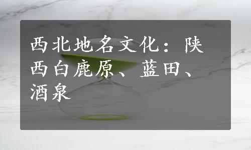 西北地名文化：陕西白鹿原、蓝田、酒泉