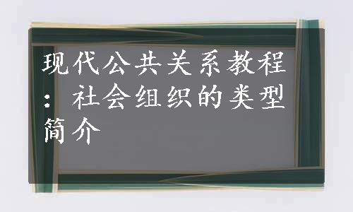 现代公共关系教程：社会组织的类型简介