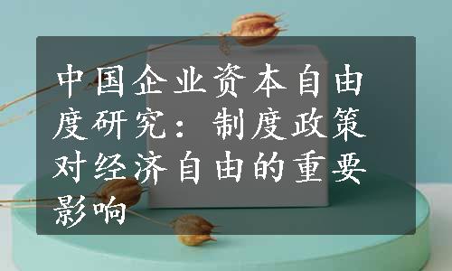 中国企业资本自由度研究：制度政策对经济自由的重要影响