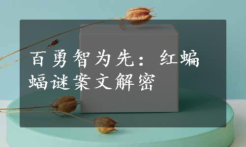 百勇智为先：红蝙蝠谜案文解密