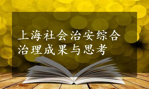 上海社会治安综合治理成果与思考