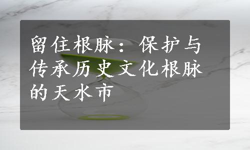 留住根脉：保护与传承历史文化根脉的天水市