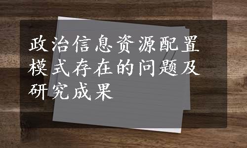 政治信息资源配置模式存在的问题及研究成果