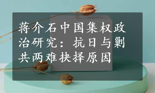 蒋介石中国集权政治研究：抗日与剿共两难抉择原因