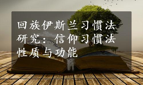 回族伊斯兰习惯法研究：信仰习惯法性质与功能