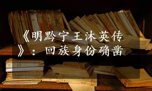 《明黔宁王沐英传》：回族身份确凿