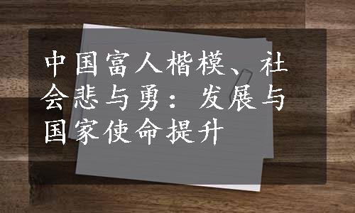 中国富人楷模、社会悲与勇：发展与国家使命提升