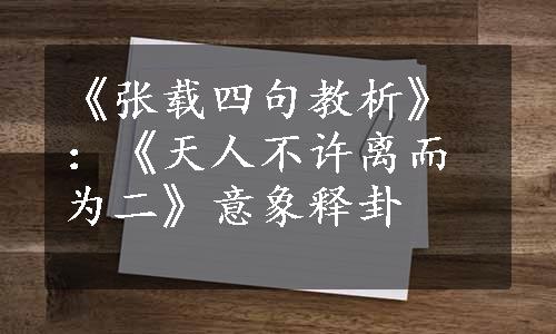 《张载四句教析》：《天人不许离而为二》意象释卦