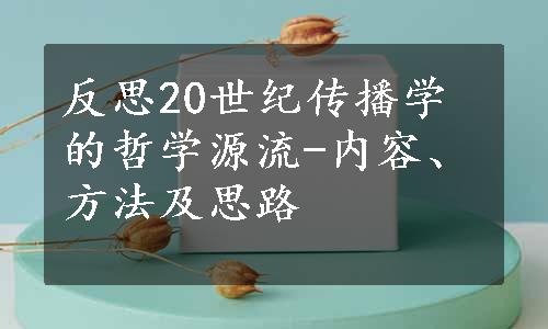 反思20世纪传播学的哲学源流-内容、方法及思路