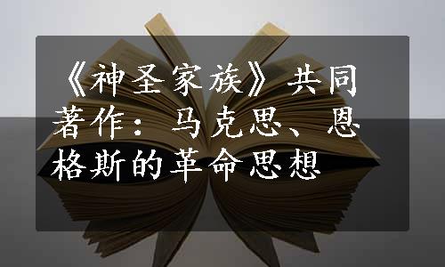 《神圣家族》共同著作：马克思、恩格斯的革命思想