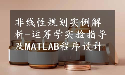 非线性规划实例解析-运筹学实验指导及MATLAB程序设计