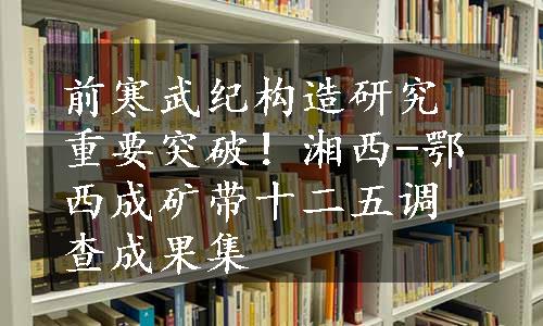 前寒武纪构造研究重要突破！湘西-鄂西成矿带十二五调查成果集