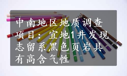 中南地区地质调查项目：宜地1井发现志留系黑色页岩具有高含气性