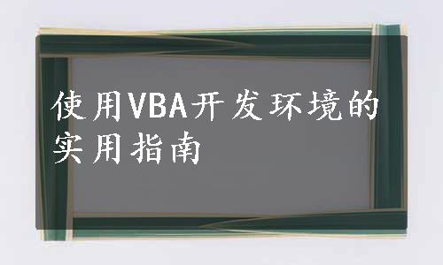 使用VBA开发环境的实用指南