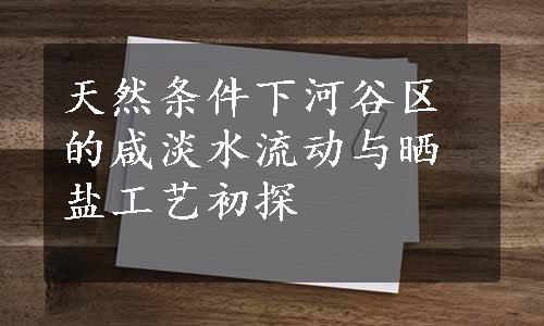 天然条件下河谷区的咸淡水流动与晒盐工艺初探