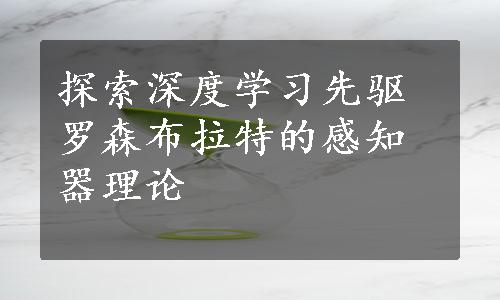 探索深度学习先驱罗森布拉特的感知器理论