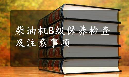 柴油机B级保养检查及注意事项