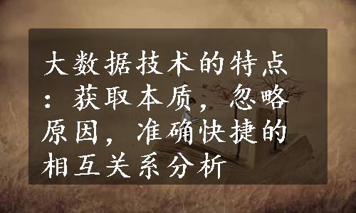 大数据技术的特点：获取本质，忽略原因，准确快捷的相互关系分析