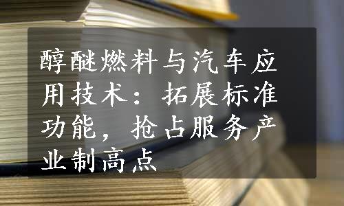 醇醚燃料与汽车应用技术：拓展标准功能，抢占服务产业制高点