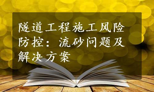 隧道工程施工风险防控：流砂问题及解决方案