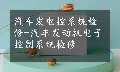 汽车发电控系统检修-汽车发动机电子控制系统检修