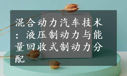 混合动力汽车技术：液压制动力与能量回收式制动力分配