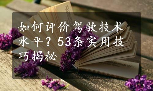 如何评价驾驶技术水平？53条实用技巧揭秘