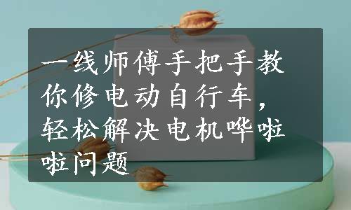 一线师傅手把手教你修电动自行车，轻松解决电机哗啦啦问题