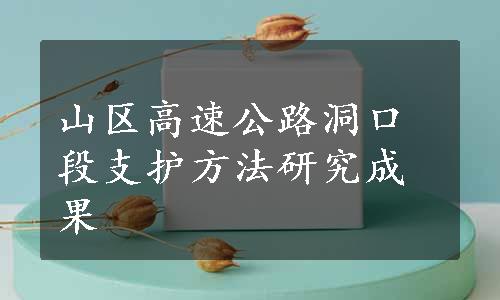 山区高速公路洞口段支护方法研究成果