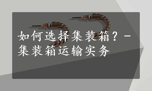 如何选择集装箱？-集装箱运输实务