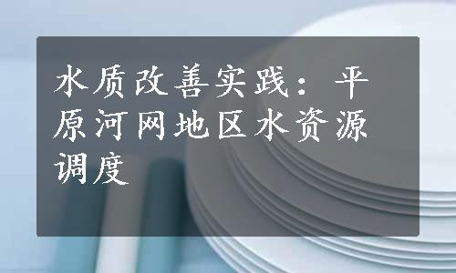 水质改善实践：平原河网地区水资源调度