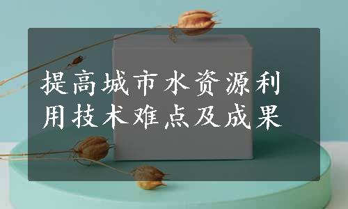 提高城市水资源利用技术难点及成果