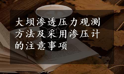 大坝渗透压力观测方法及采用渗压计的注意事项