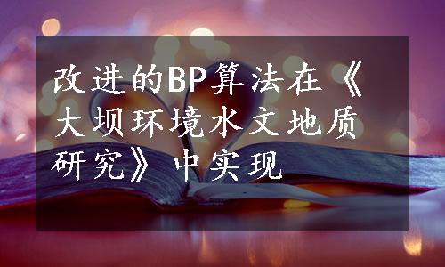 改进的BP算法在《大坝环境水文地质研究》中实现