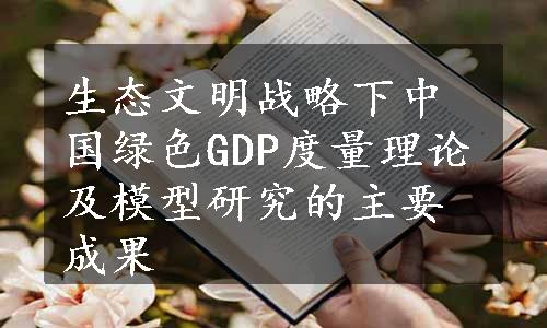 生态文明战略下中国绿色GDP度量理论及模型研究的主要成果