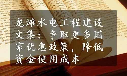 龙滩水电工程建设文集：争取更多国家优惠政策，降低资金使用成本