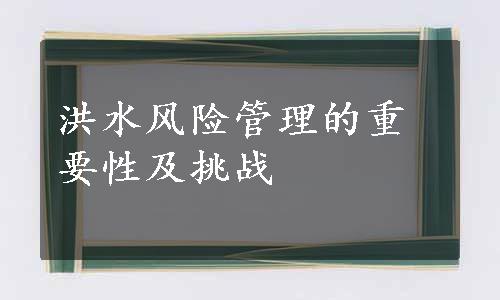 洪水风险管理的重要性及挑战