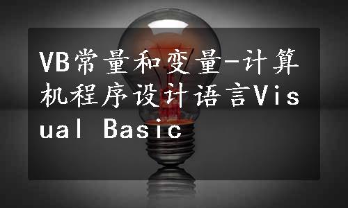 VB常量和变量-计算机程序设计语言Visual Basic