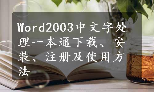 Word2003中文字处理一本通下载、安装、注册及使用方法