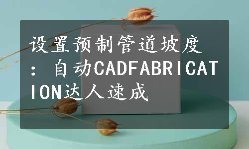 设置预制管道坡度：自动CADFABRICATION达人速成