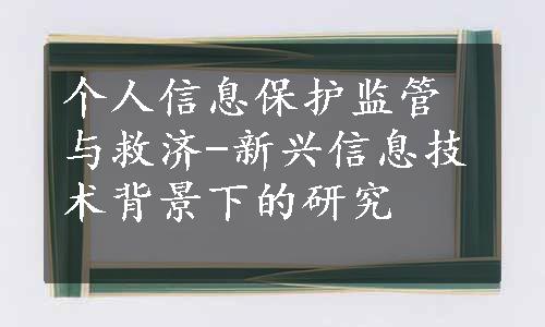 个人信息保护监管与救济-新兴信息技术背景下的研究