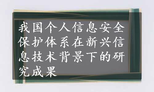 我国个人信息安全保护体系在新兴信息技术背景下的研究成果