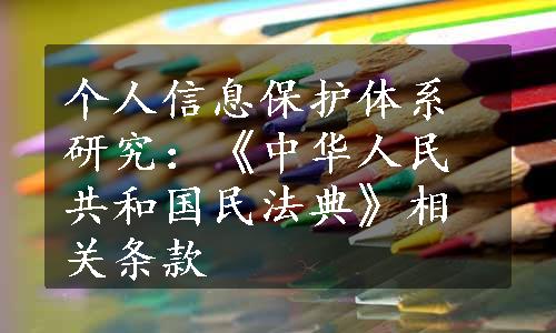 个人信息保护体系研究：《中华人民共和国民法典》相关条款