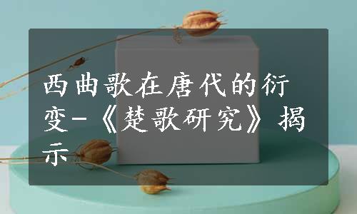 西曲歌在唐代的衍变-《楚歌研究》揭示